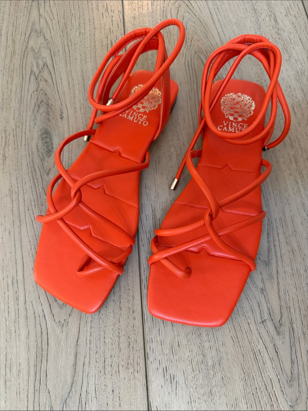 Vince Camuto Bright Orange Lace-Up Flat Sandals - Picture 3 of 4